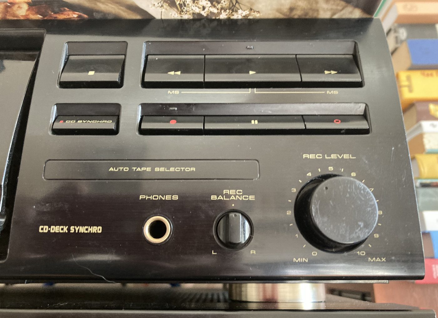 Панель кассетной деки Pioneer с кнопками транспорта, CD-Deck Synchro, регулятором REC Level и авто-выбором типа ленты